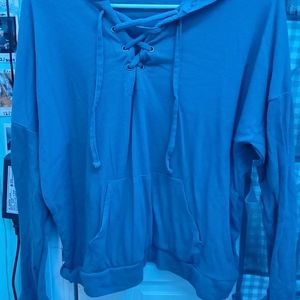 Hooded Blue Long Sleeve Shirt